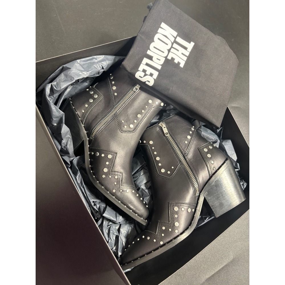 The Kooples Women's Santiag Leather Studded Ankle Booties Black/Silver FR 37/US6 - Picture 9 of 12